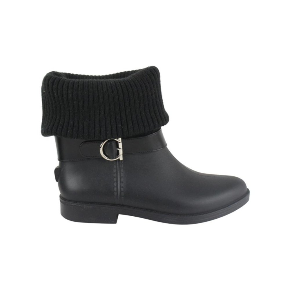 Salvatore Ferragamo Women's Size 6 Black Rubber Thordis Rain Boot Gancini Logo